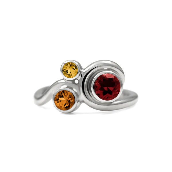 Entwine trilogy engagement ring in sterling silver and gemstone - garnet and citrine