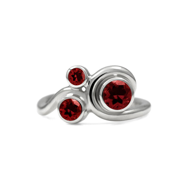 Entwine trilogy engagement ring in sterling silver and gemstone - red garnet