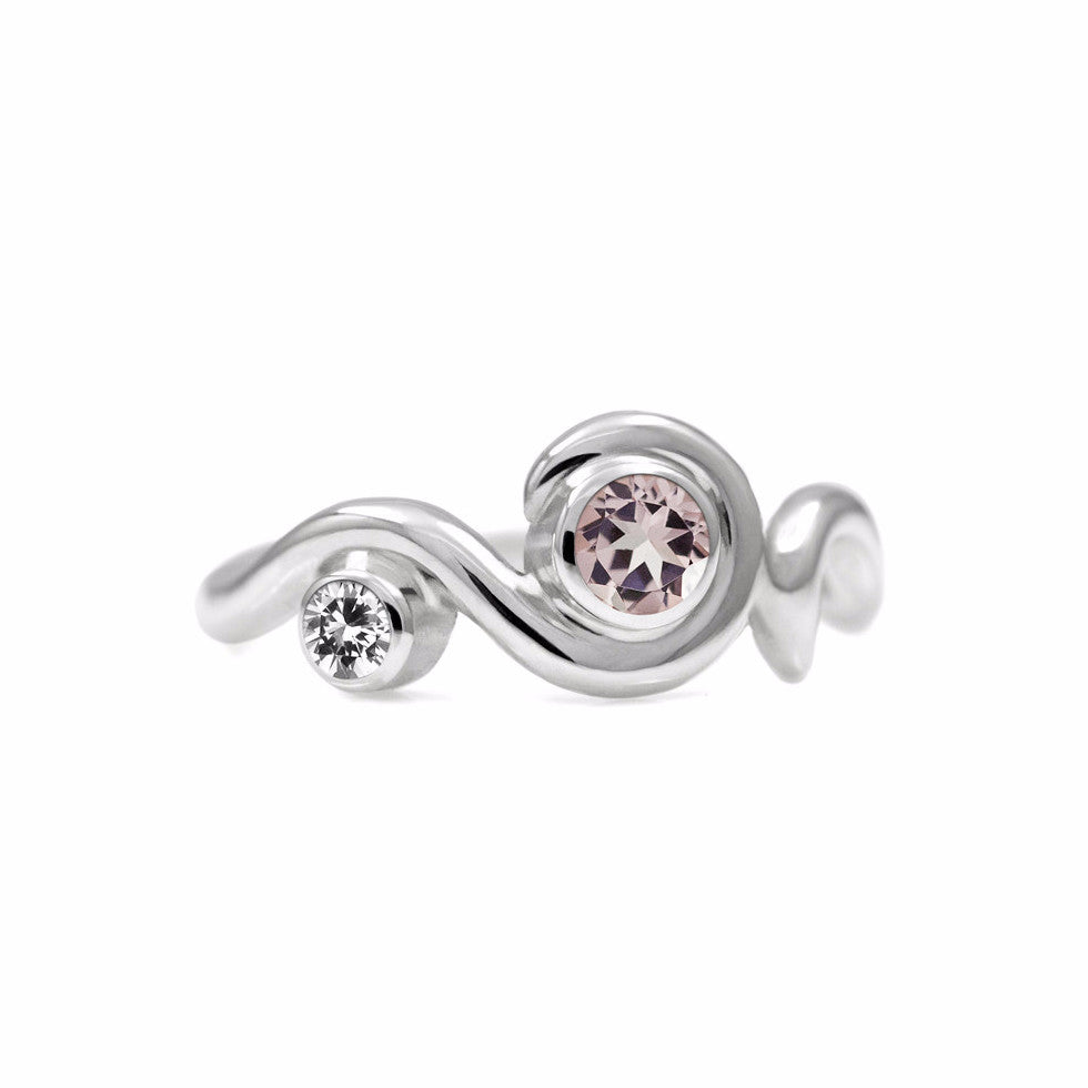 Entwine two stone gemstone engagement ring  - sterling silver and morganite