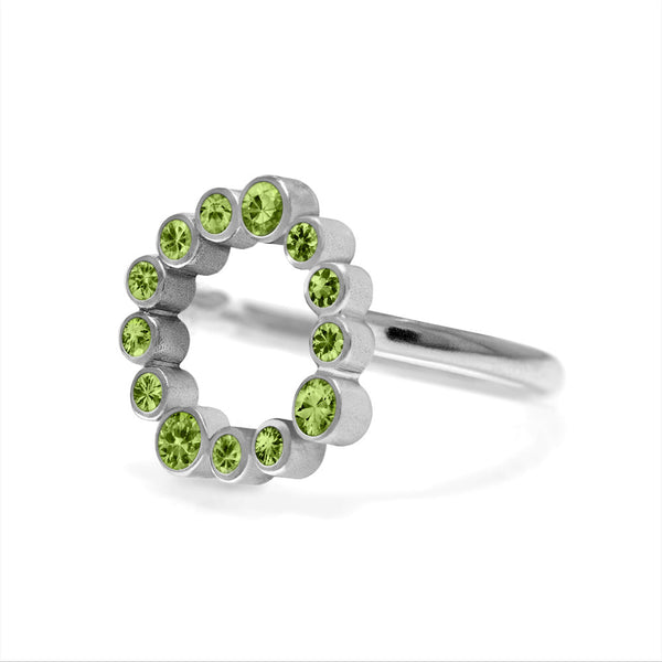 Sterling silver and peridot halo ring 