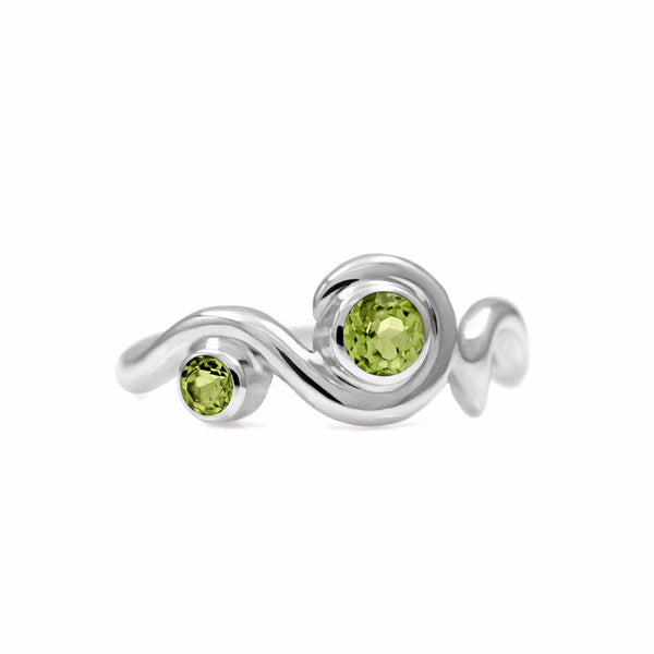 Entwine two stone gemstone engagement ring  - sterling silver and peridot