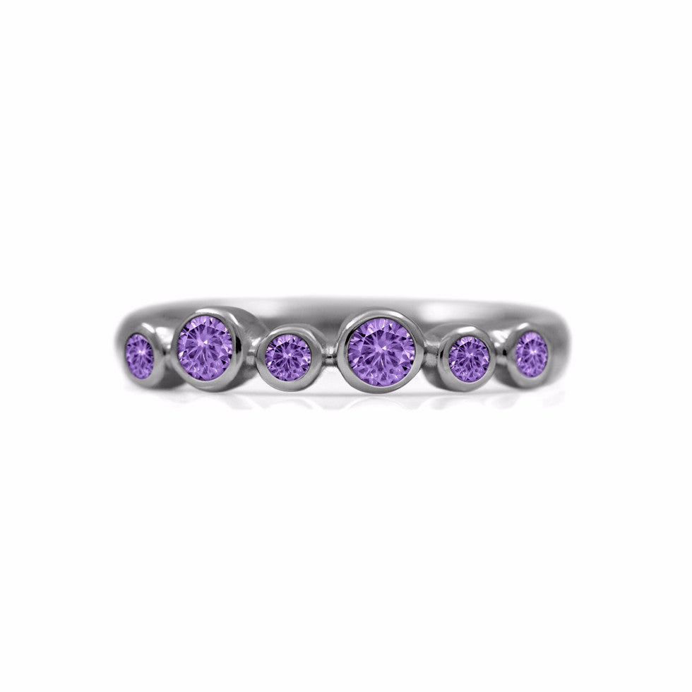 Halo half eternity ring - sterling silver and purple sapphire