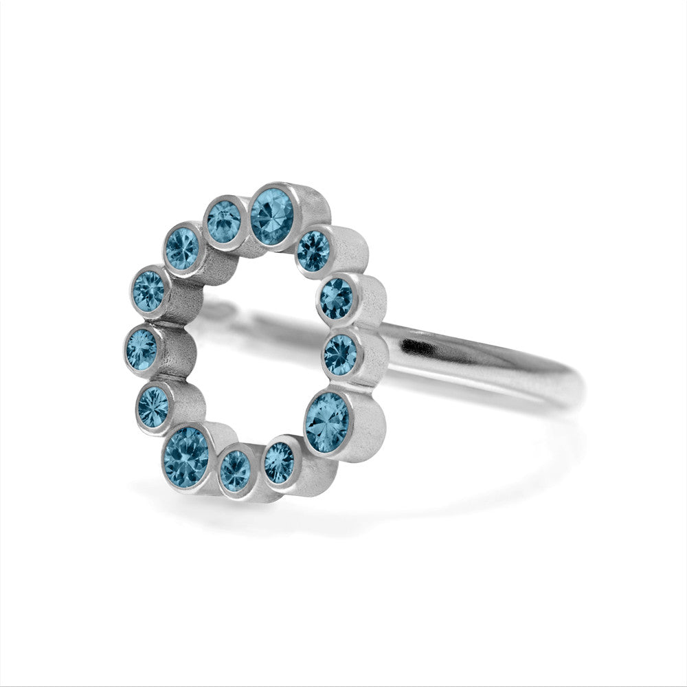 Sterling silver halo ring - blue topaz - side