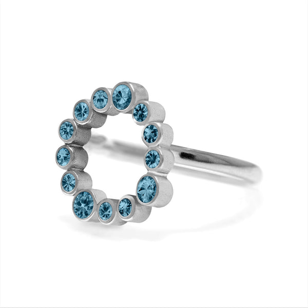 Sterling silver halo ring - blue topaz - side