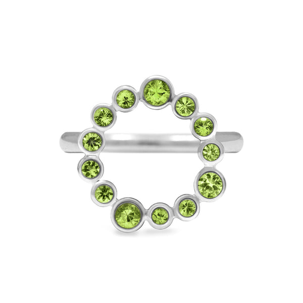 Sterling silver and peridot halo ring 