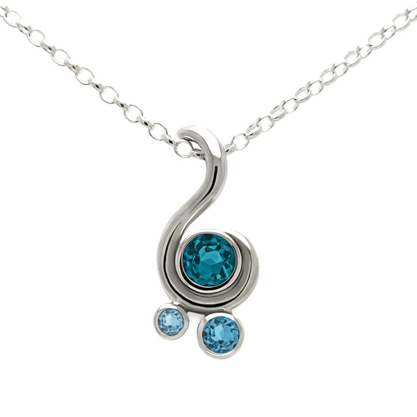Entwine three stone gemstone pendant in sterling silver - blue topaz