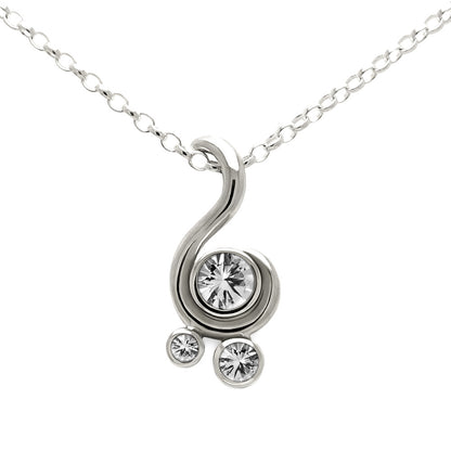 Entwine three stone gemstone pendant in sterling silver - white topaz