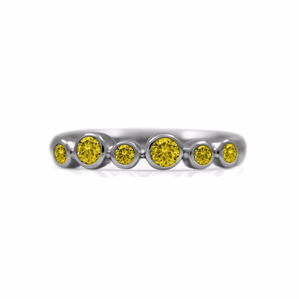 Halo half eternity ring - sterling silver and yellow sapphire