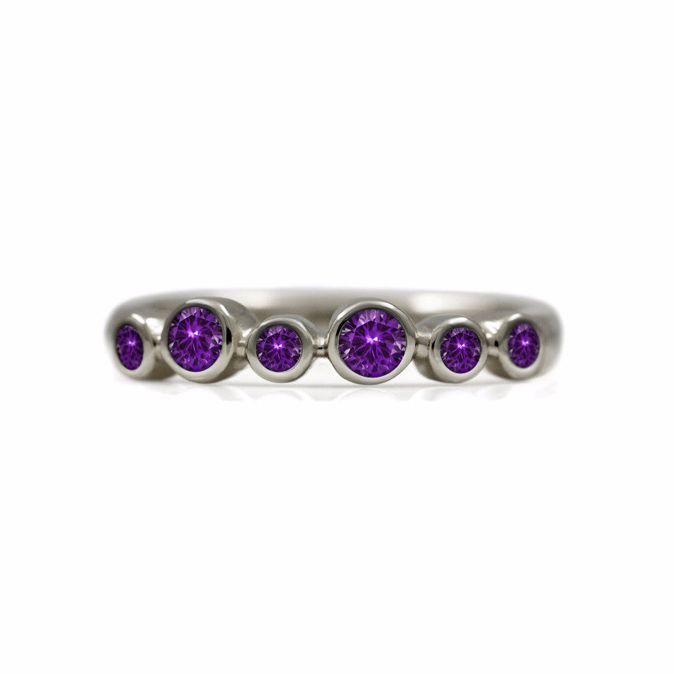 Halo half eternity ring - 9ct white gold and amethyst