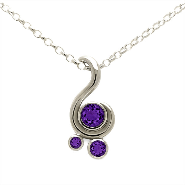 Entwine three stone gemstone pendant in 9ct gold - white gold and amethyst