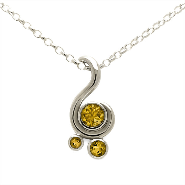 Entwine three stone gemstone pendant in 9ct gold - white gold and citrine