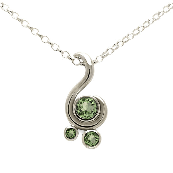 Entwine three stone gemstone pendant in 9ct gold - white gold and green sapphire