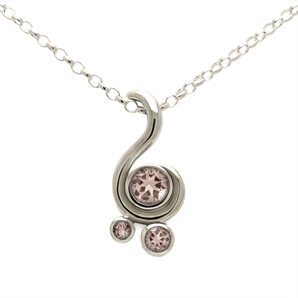 Entwine three stone gemstone pendant in 9ct gold - white gold and morganite