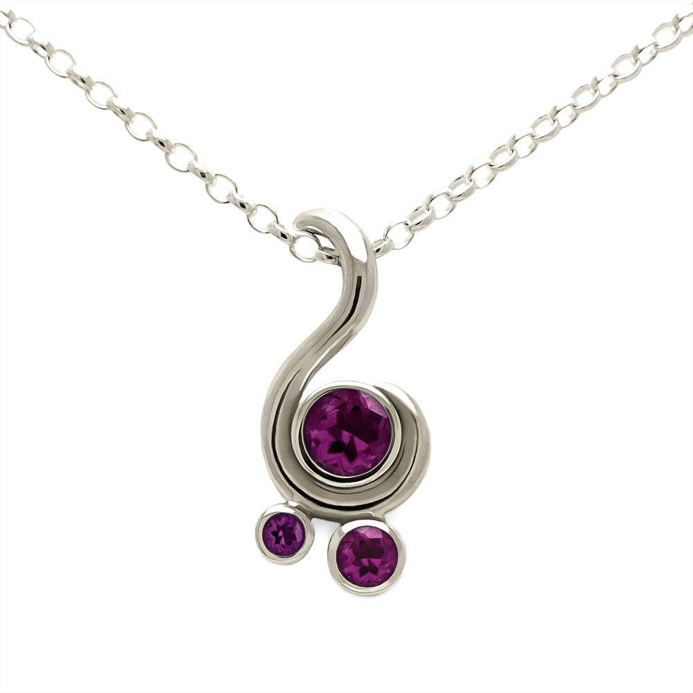 Entwine three stone gemstone pendant in 9ct gold - white gold and rhodolite garnet