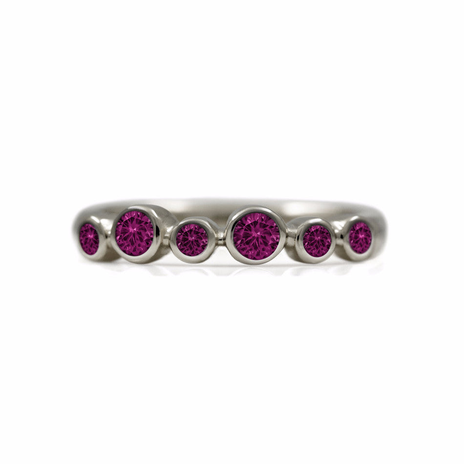 Halo half eternity ring - 9ct white gold and rhodolite garnet