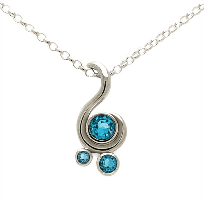 Entwine three stone gemstone pendant in 9ct gold - white gold and blue topaz