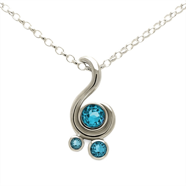 Entwine three stone gemstone pendant in 9ct gold - white gold and blue topaz