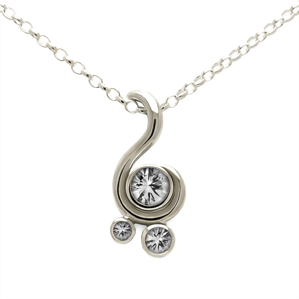 Entwine three stone gemstone pendant in 9ct gold - white gold and white topaz