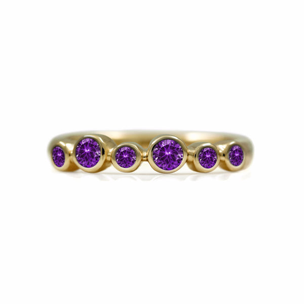 Halo half eternity ring - 9ct yellow gold and amethyst