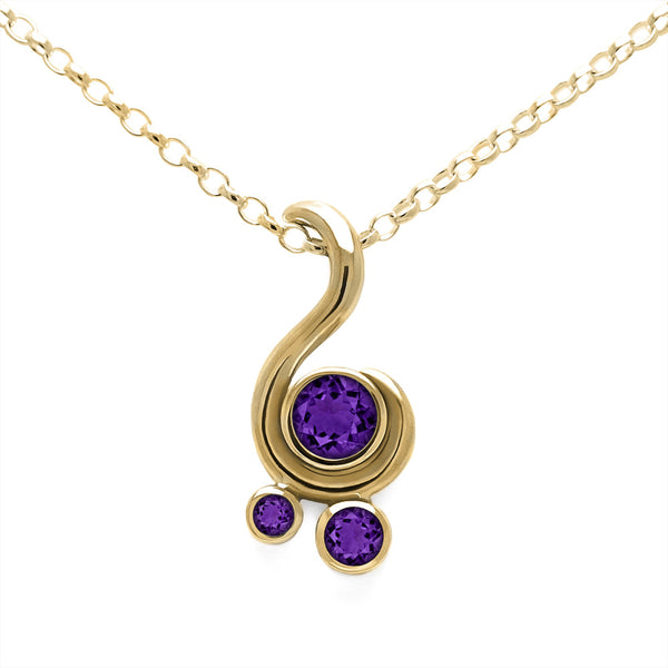 Entwine three stone gemstone pendant in 9ct gold - yellow gold and amethyst