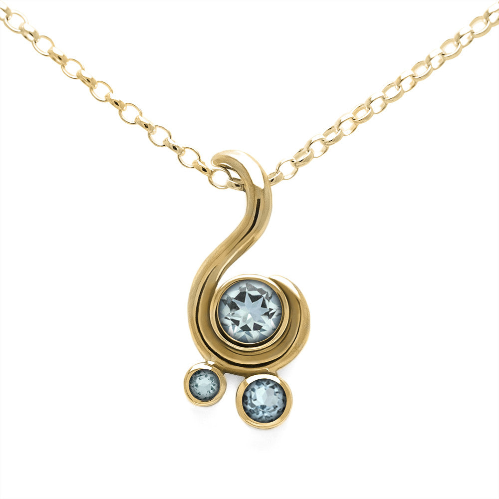 Entwine three stone gemstone pendant in 9ct gold - yellow gold and aquamarine