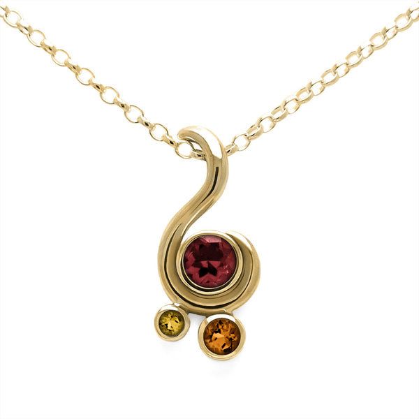 Entwine three stone gemstone pendant in 9ct gold - yellow gold, garnet and citrine