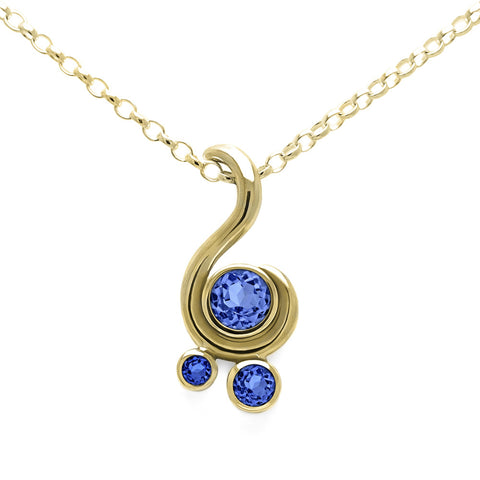 Entwine three stone gemstone pendant in 9ct gold - yellow gold and blue sapphire