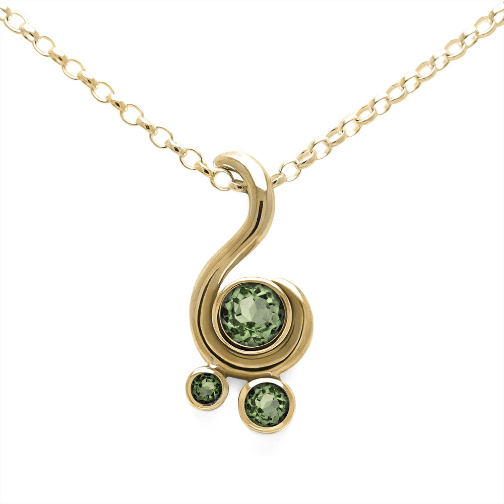 Entwine three stone gemstone pendant in 9ct gold - yellow gold and green sapphire