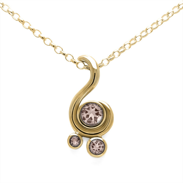 Entwine three stone gemstone pendant in 9ct gold - yellow gold and morganite
