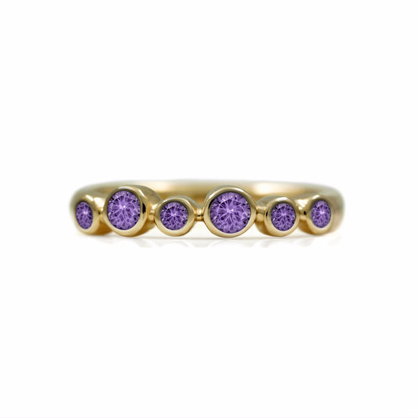 Halo half eternity ring - 9ct yellow gold and purple sapphire