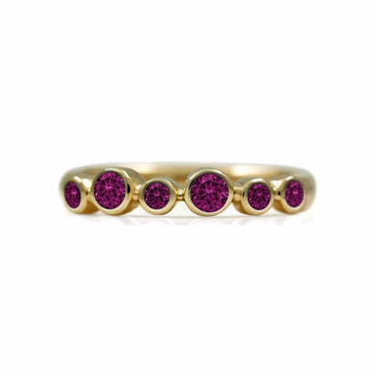 Halo half eternity ring - 9ct yellow gold and  garnet