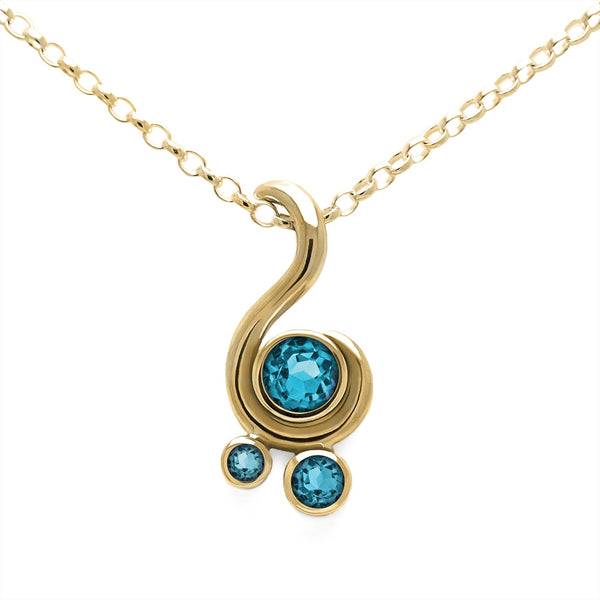 Entwine three stone gemstone pendant in 9ct gold - yellow gold and blue topaz