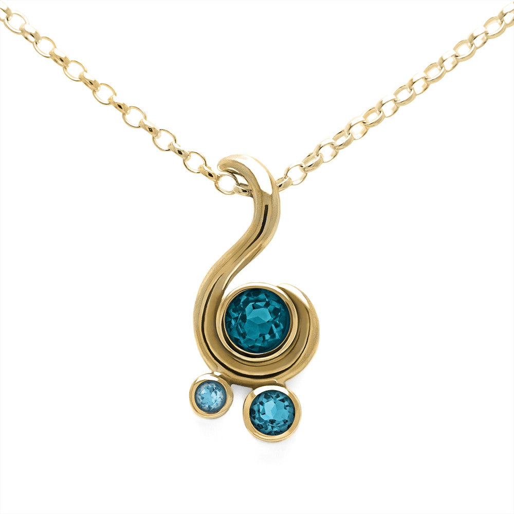 Entwine three stone gemstone pendant in 9ct gold - yellow gold and white topaz